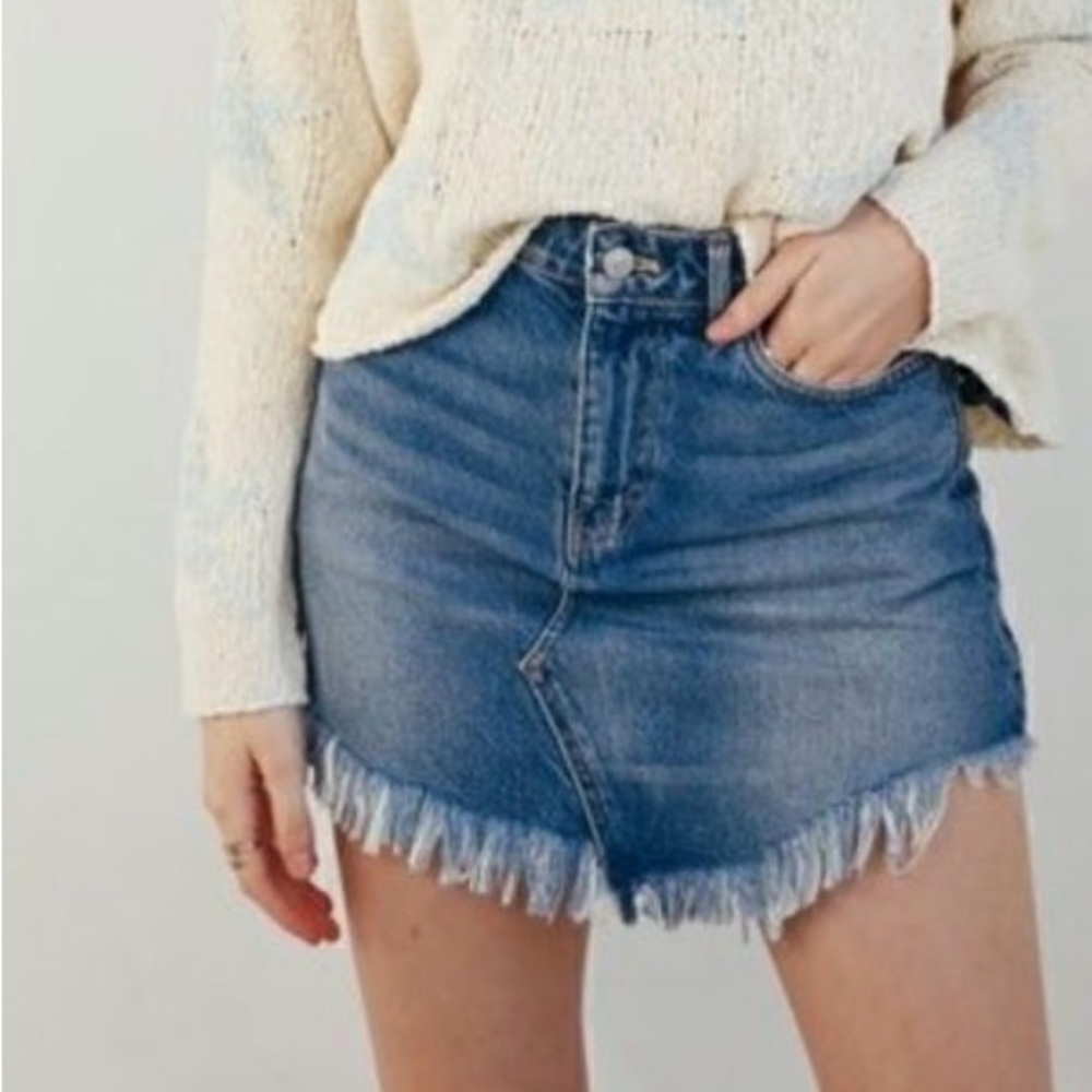 Free People Bailey Frayed Hem Denim Mini Skirt 26